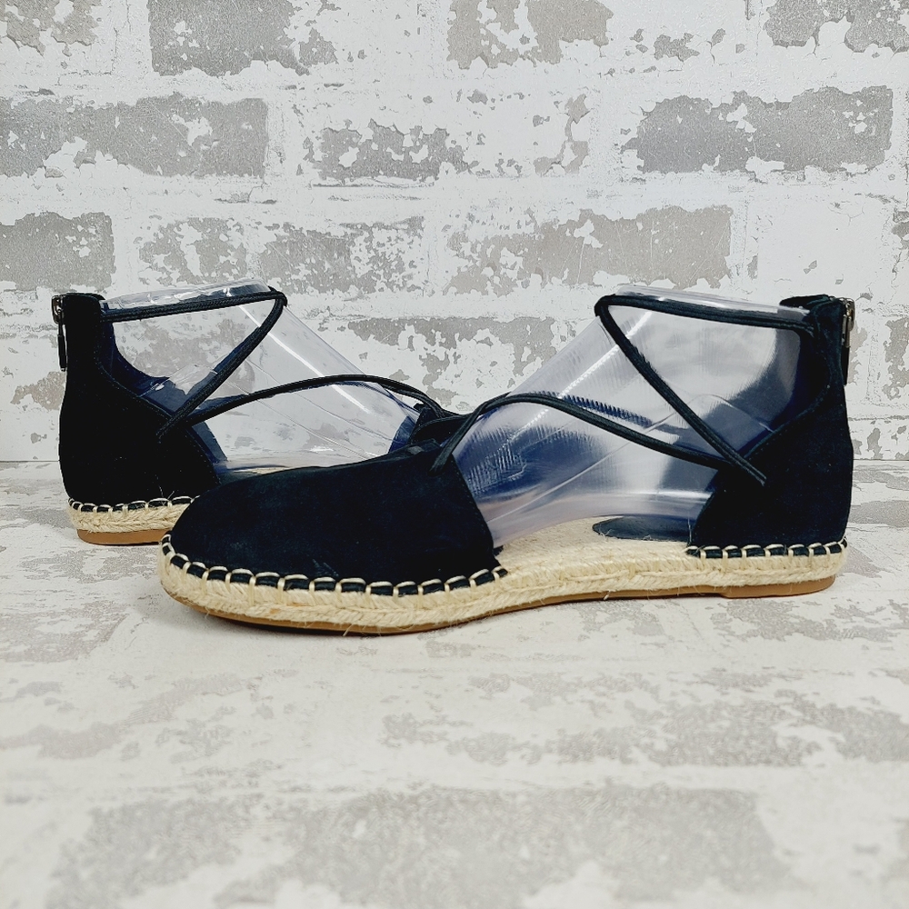 New Eileen Fisher Leather Lace Up D'Orsay Espadrille Black Flat Sandals F590 - Picture 5 of 12